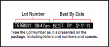 Type the lot number as it is presented on the package, including letters and numbers and spaces.